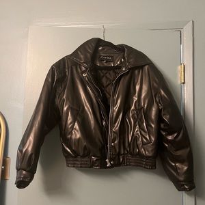 Leather Puffer Bomber Jacket
